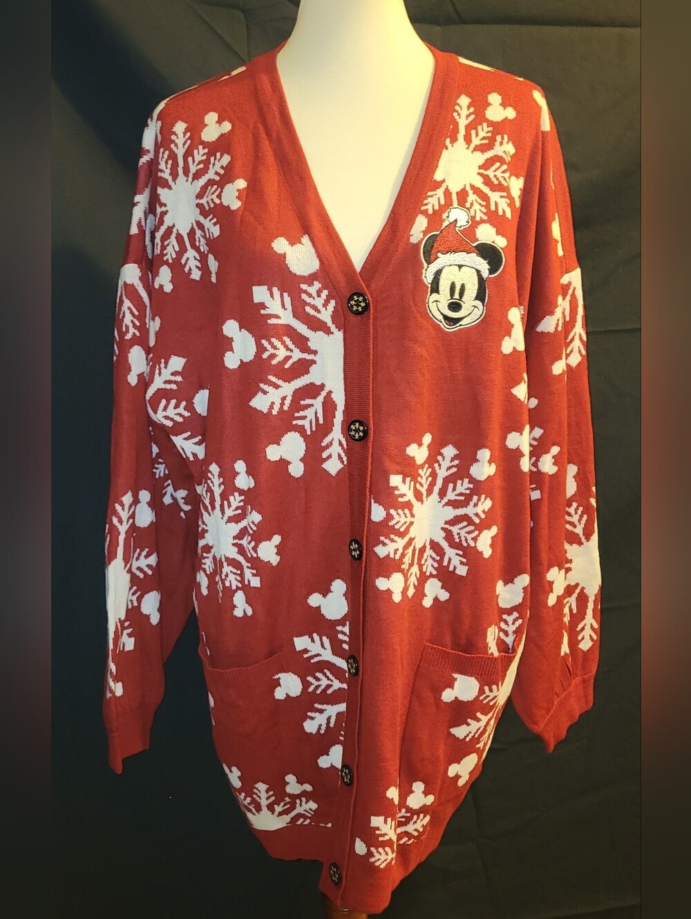Disney Red & White Mickey Snowflake Cardigan